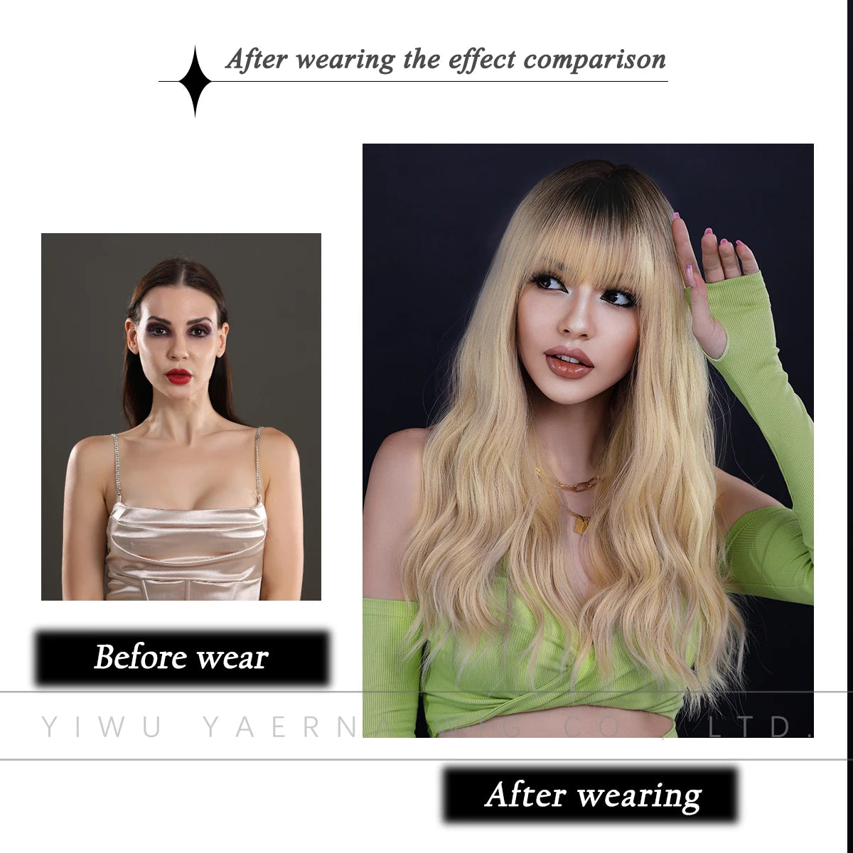 Ombre Blonde Wig Long Curly Heat Resistant Synthetic Hair Wig for Women White Curly Water Wavy Hair Wig With Bang Pelucas Anime