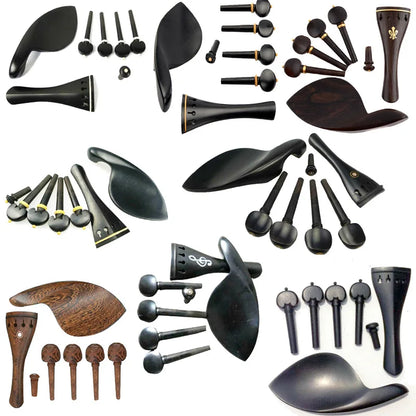 1 Set 4/4 Natural Color Ebony Violin Accessories Fiddle Pegs+Chin Rest+Tailpiece+Endpin+Finetuner+bracket
