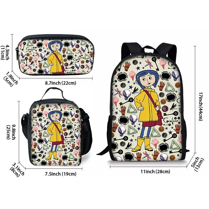 Anime 3D Cartoon School Backpack Set for Boys and Girls Best Gift for Children with Waterproof Feature Featuring Little Girl