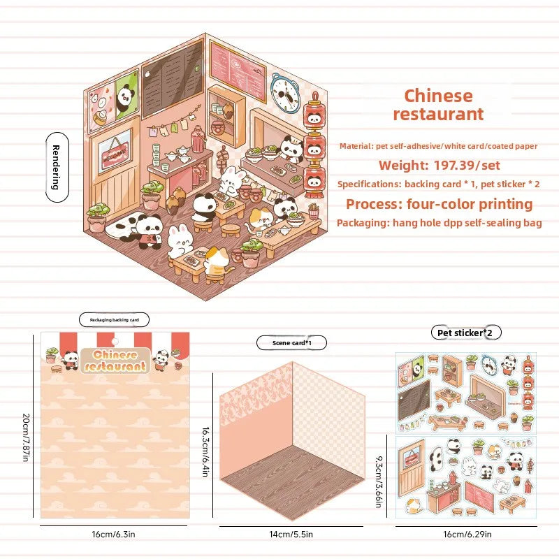 3 Per Pack Cute Fairy Tale Scenic Cottage Anime 3D Paper Stickers with Die Cut Glossy Finish-Miniature Three-dimensional Scenes