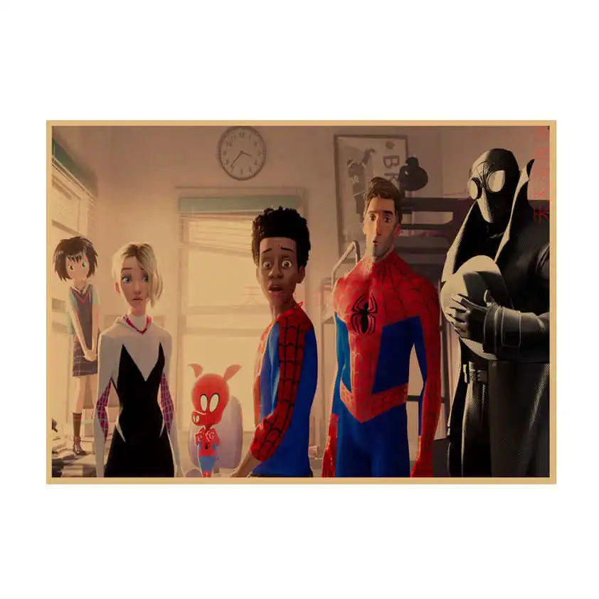 Spider-Man Poster Superhero Dormitory Internet Cafe Retro Kraft Paper Decorative Wall Painting Custom Printing Anime Posters