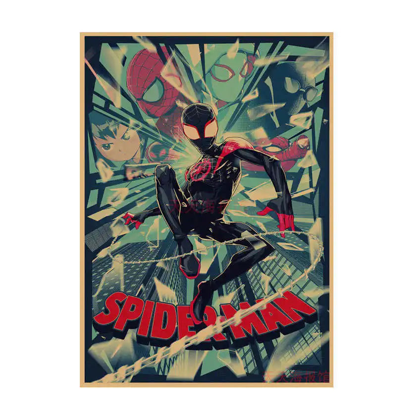 Spider-Man Poster Superhero Dormitory Internet Cafe Retro Kraft Paper Decorative Wall Painting Custom Printing Anime Posters