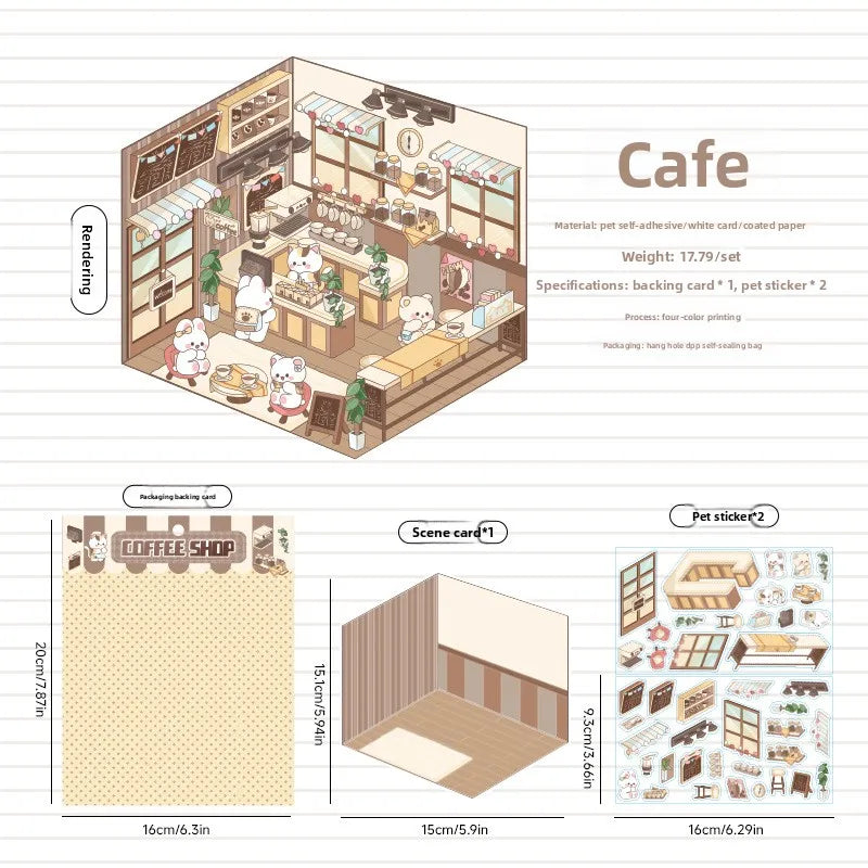 3 Per Pack Cute Fairy Tale Scenic Cottage Anime 3D Paper Stickers with Die Cut Glossy Finish-Miniature Three-dimensional Scenes
