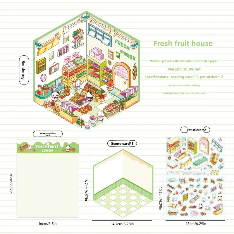 3 Per Pack Cute Fairy Tale Scenic Cottage Anime 3D Paper Stickers with Die Cut Glossy Finish-Miniature Three-dimensional Scenes