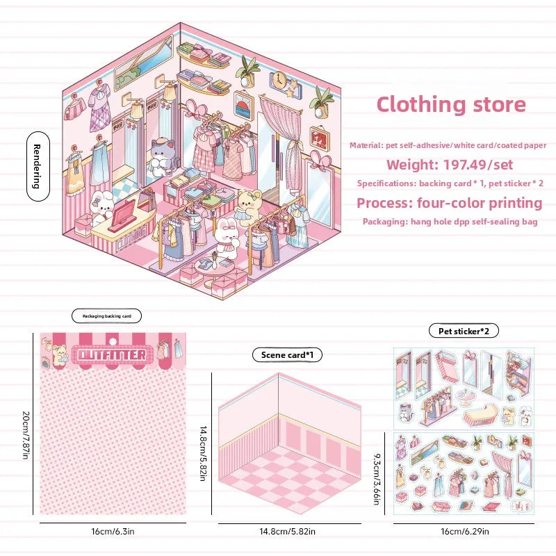 3 Per Pack Cute Fairy Tale Scenic Cottage Anime 3D Paper Stickers with Die Cut Glossy Finish-Miniature Three-dimensional Scenes