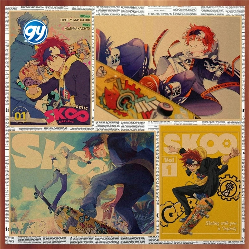 Japanese Sports Infinity Skateboard Kraft Paper Anime Poster Retro Decorative Wall Painting Mural 359