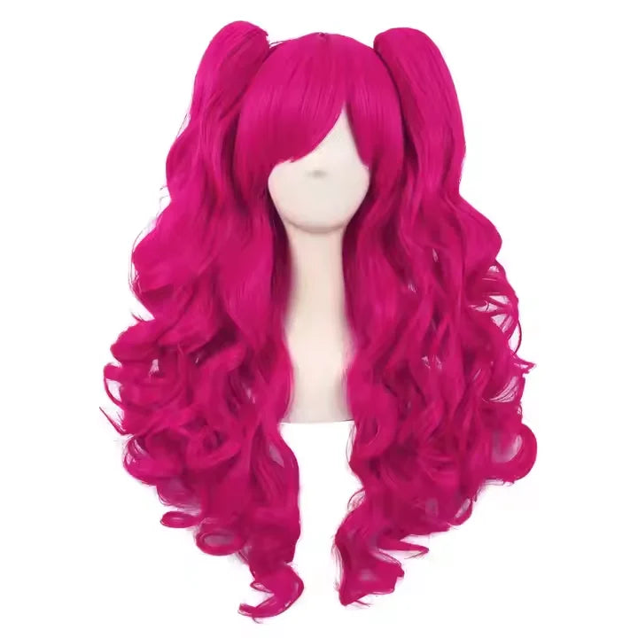 Lolita Wig 70cm Long Pink Curly Heat-Resistant Synthetic Cosplay Ponytail Wig