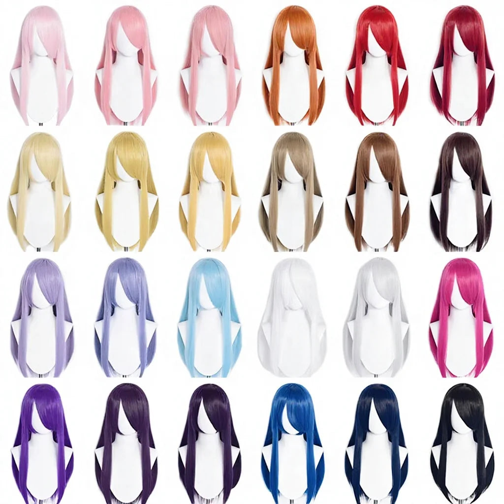 60cm Long Straight Multi Colors MSN Wig Synthetic Anime Halloween Party Heat Resistant Cosplay Hair Wigs With Bangs