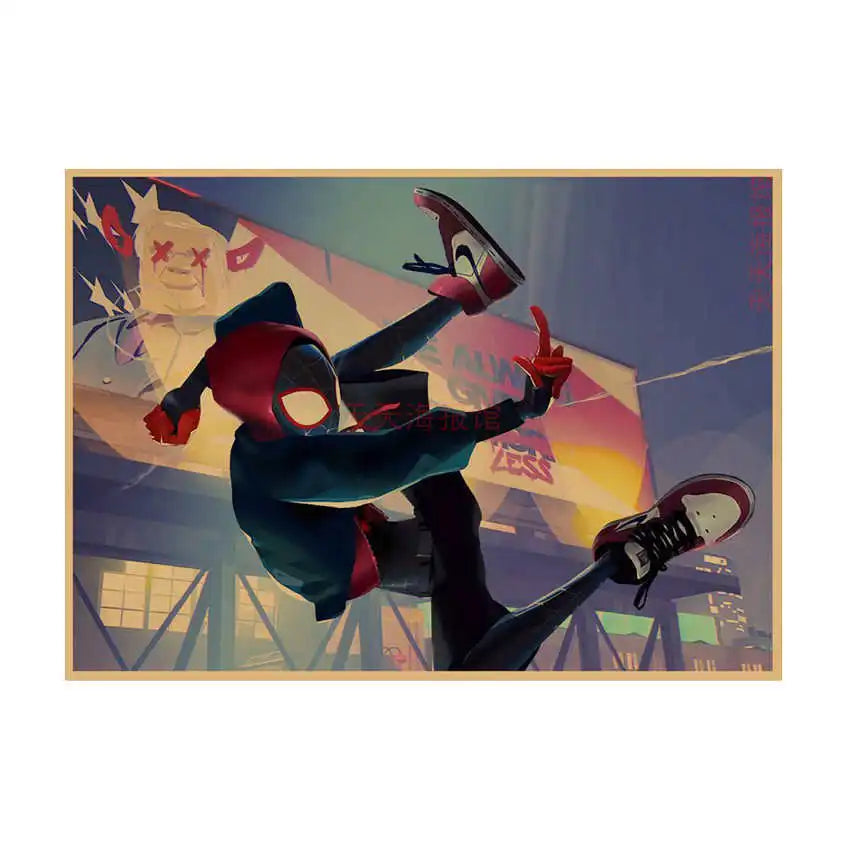 Spider-Man Poster Superhero Dormitory Internet Cafe Retro Kraft Paper Decorative Wall Painting Custom Printing Anime Posters
