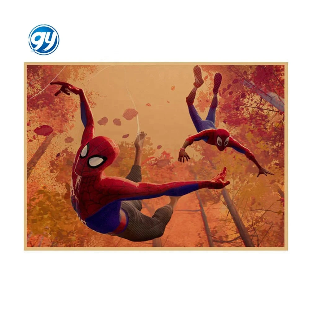 Spider-Man Poster Superhero Dormitory Internet Cafe Retro Kraft Paper Decorative Wall Painting Custom Printing Anime Posters