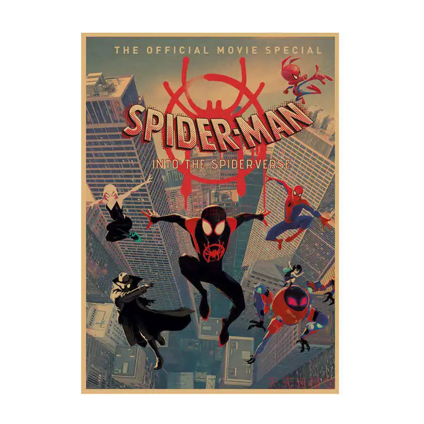 Spider-Man Poster Superhero Dormitory Internet Cafe Retro Kraft Paper Decorative Wall Painting Custom Printing Anime Posters