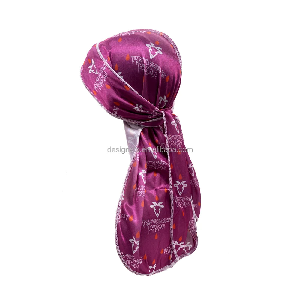 Customized Silk Satin Velvet Designer Silky for Men Women Shining Polyester Custom logo Turban Rag  Anime Durag for Men