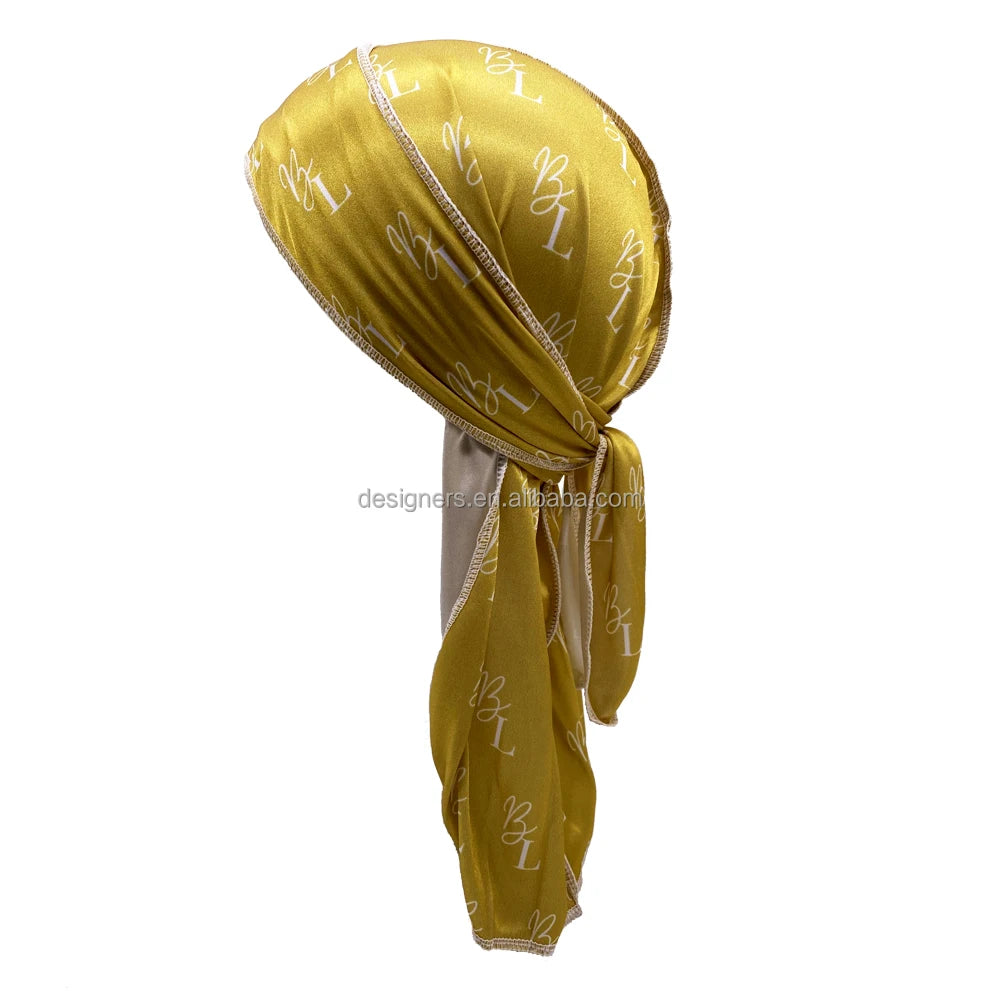 Customized Silk Satin Velvet Designer Silky for Men Women Shining Polyester Custom logo Turban Rag  Anime Durag for Men