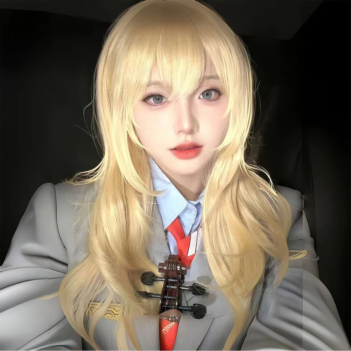 Golden Hair Long Body Wave Heat Resistant Synthetic Wig Anime Cosplay Easy Swiss Lace