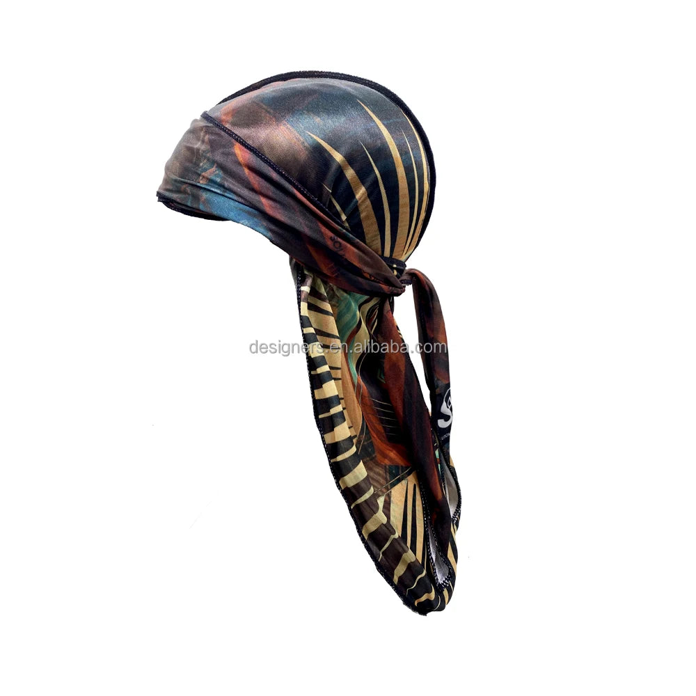Customized Silk Satin Velvet Designer Silky for Men Women Shining Polyester Custom logo Turban Rag  Anime Durag for Men