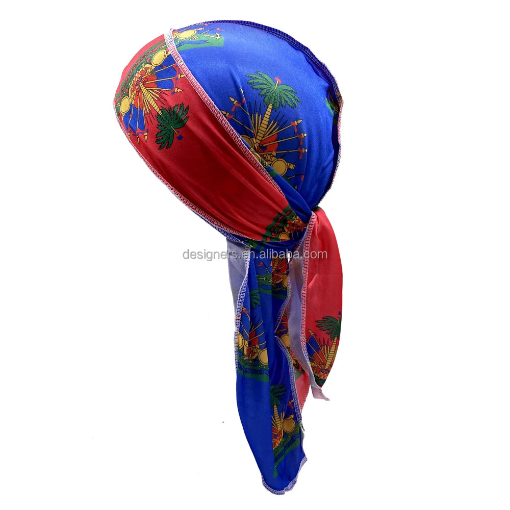 Customized Silk Satin Velvet Designer Silky for Men Women Shining Polyester Custom logo Turban Rag  Anime Durag for Men