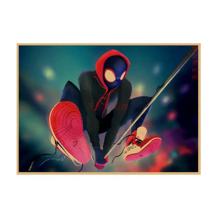 Spider-Man Poster Superhero Dormitory Internet Cafe Retro Kraft Paper Decorative Wall Painting Custom Printing Anime Posters