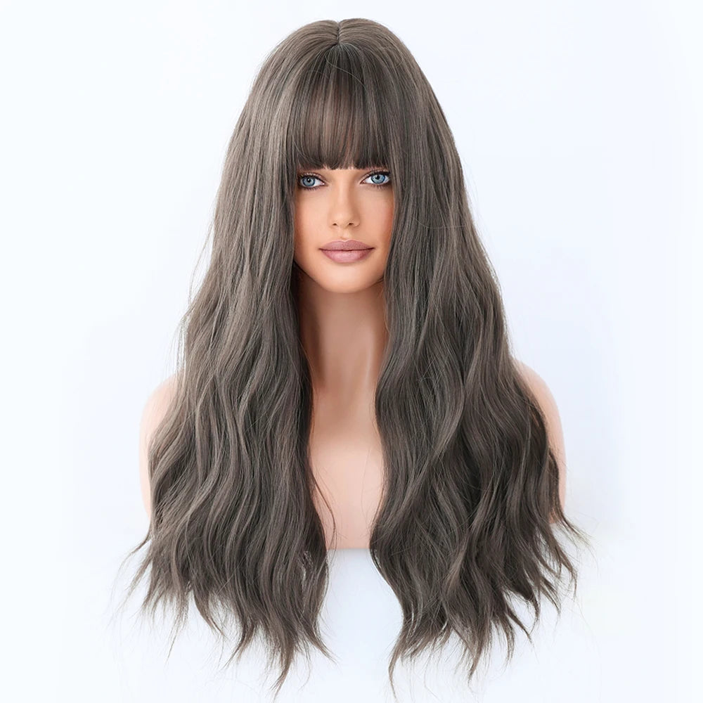 Ombre Blonde Wig Long Curly Heat Resistant Synthetic Hair Wig for Women White Curly Water Wavy Hair Wig With Bang Pelucas Anime