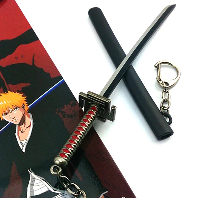 17cm Japanese Anime Kurosaki Ichigo Metal Weapon Pendant Keychain Bleach Sword Key Chain