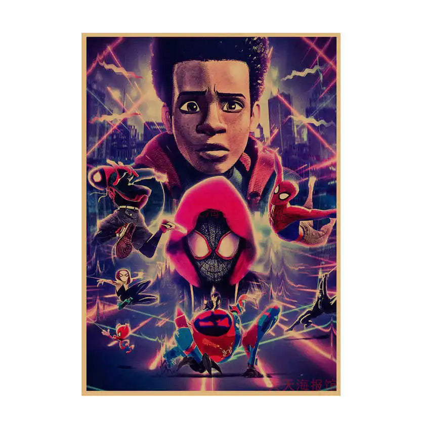 Spider-Man Poster Superhero Dormitory Internet Cafe Retro Kraft Paper Decorative Wall Painting Custom Printing Anime Posters