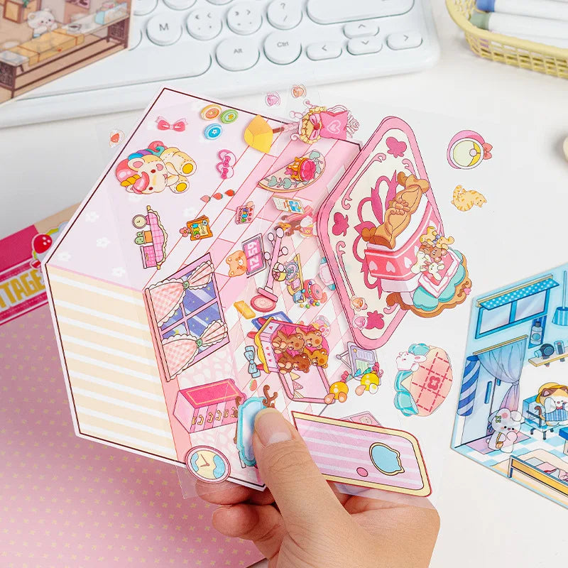 3 Per Pack Cute Fairy Tale Scenic Cottage Anime 3D Paper Stickers with Die Cut Glossy Finish-Miniature Three-dimensional Scenes
