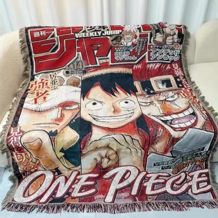 Custom Anime Jacquard Woven Throw With Tassel Recycled Cotton Outdoor Picnic Tapestry Blanket