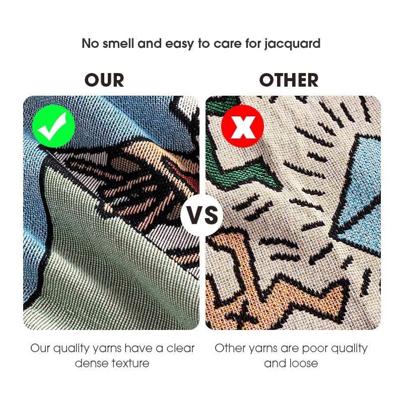 Custom Anime Jacquard Woven Throw With Tassel Recycled Cotton Outdoor Picnic Tapestry Blanket