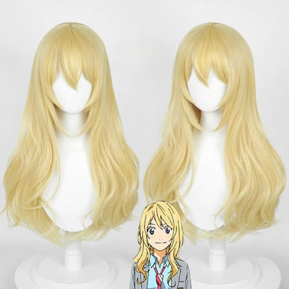 Golden Hair Long Body Wave Heat Resistant Synthetic Wig Anime Cosplay Easy Swiss Lace