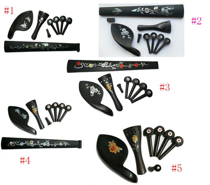 1 Set 4/4 Natural Color Ebony Violin Accessories Fiddle Pegs+Chin Rest+Tailpiece+Endpin+Finetuner+bracket