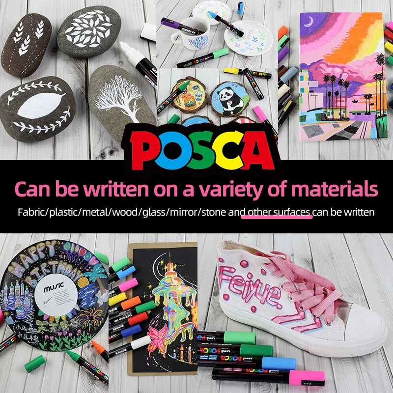 UNI POSCA Marker Pen 1M 3M 5M Full Range Bundle Set  Art Supplies Office Student Painting Anime Hand-Painted Stationery Graffiti