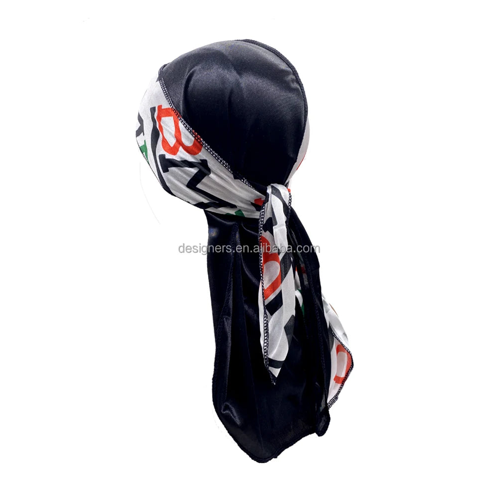 Customized Silk Satin Velvet Designer Silky for Men Women Shining Polyester Custom logo Turban Rag  Anime Durag for Men