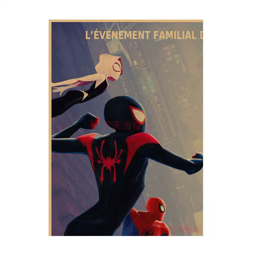 Spider-Man Poster Superhero Dormitory Internet Cafe Retro Kraft Paper Decorative Wall Painting Custom Printing Anime Posters