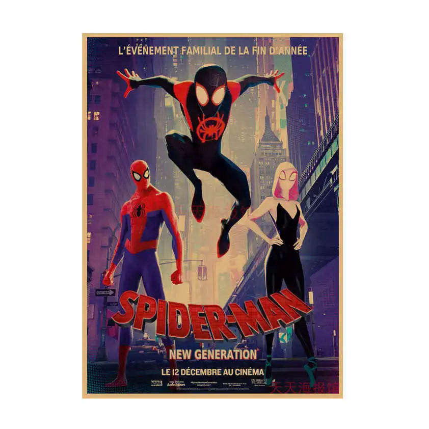 Spider-Man Poster Superhero Dormitory Internet Cafe Retro Kraft Paper Decorative Wall Painting Custom Printing Anime Posters