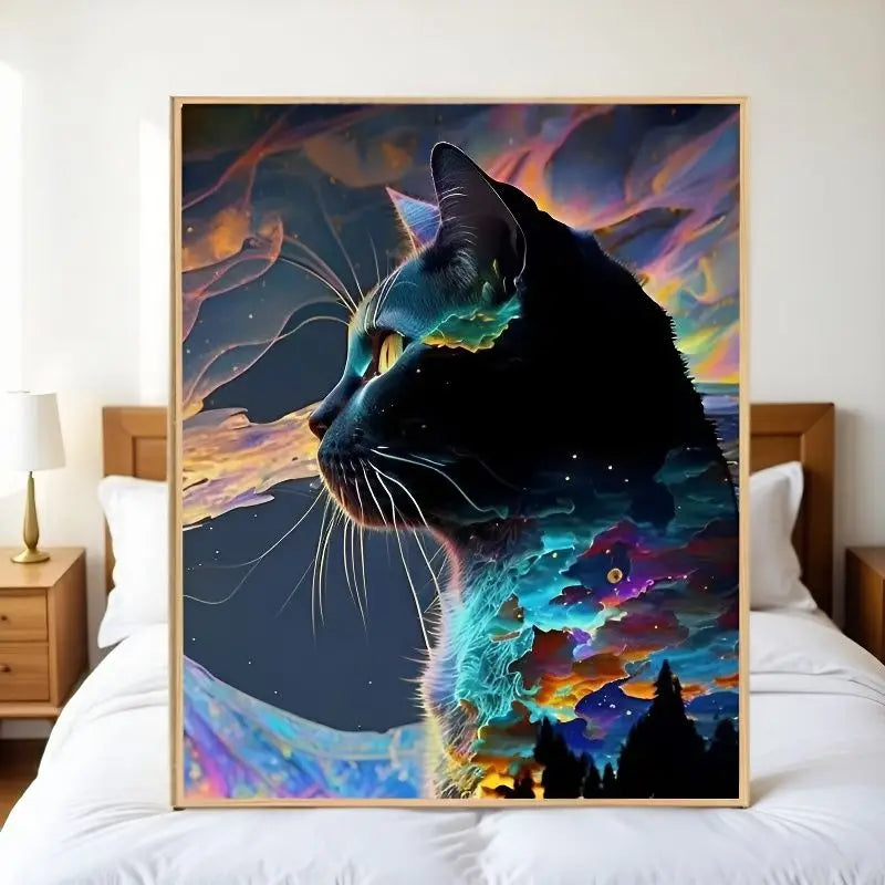 Animal Lovers DIY Cat Cross-Stitch Kit Full Embroidery Anime Cartoon for Bedroom Decor for Embroidery Crafts & Needlework