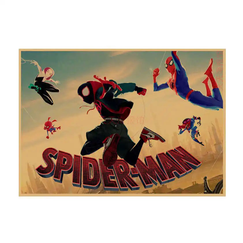 Spider-Man Poster Superhero Dormitory Internet Cafe Retro Kraft Paper Decorative Wall Painting Custom Printing Anime Posters