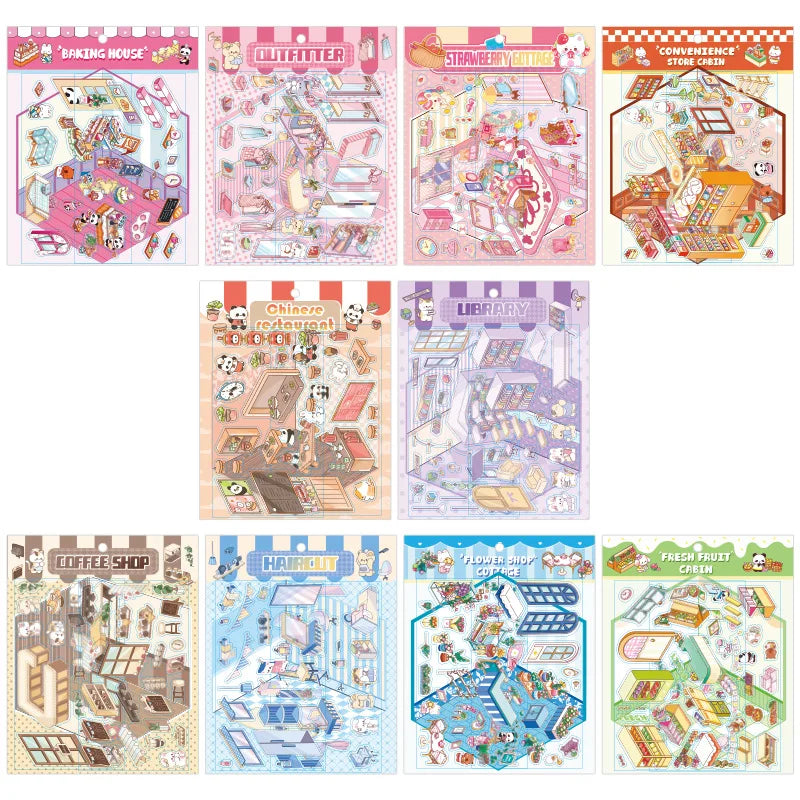 3 Per Pack Cute Fairy Tale Scenic Cottage Anime 3D Paper Stickers with Die Cut Glossy Finish-Miniature Three-dimensional Scenes