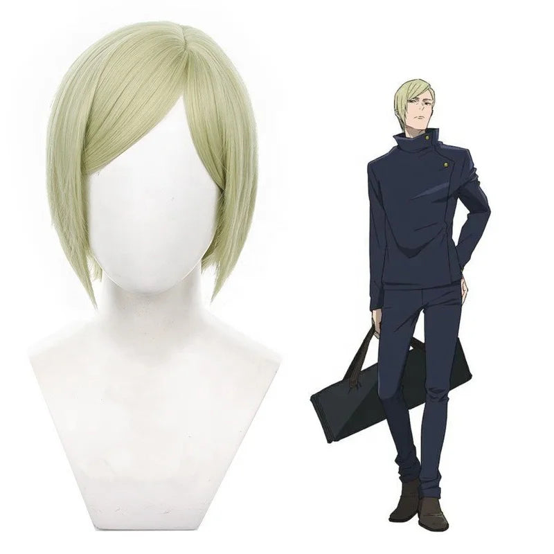 High Quality Jujutsu Kaisen Cosplay 35cm Short Light Green Nanami Kento Peluca Synthetic Anime Heat Resistant Cosplay Wig