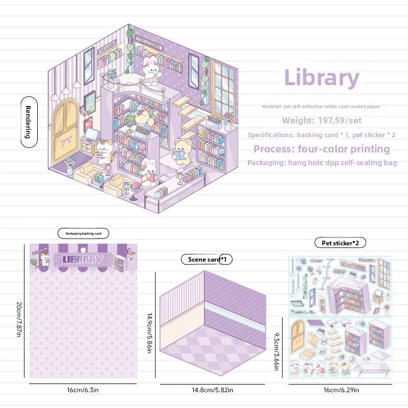 3 Per Pack Cute Fairy Tale Scenic Cottage Anime 3D Paper Stickers with Die Cut Glossy Finish-Miniature Three-dimensional Scenes