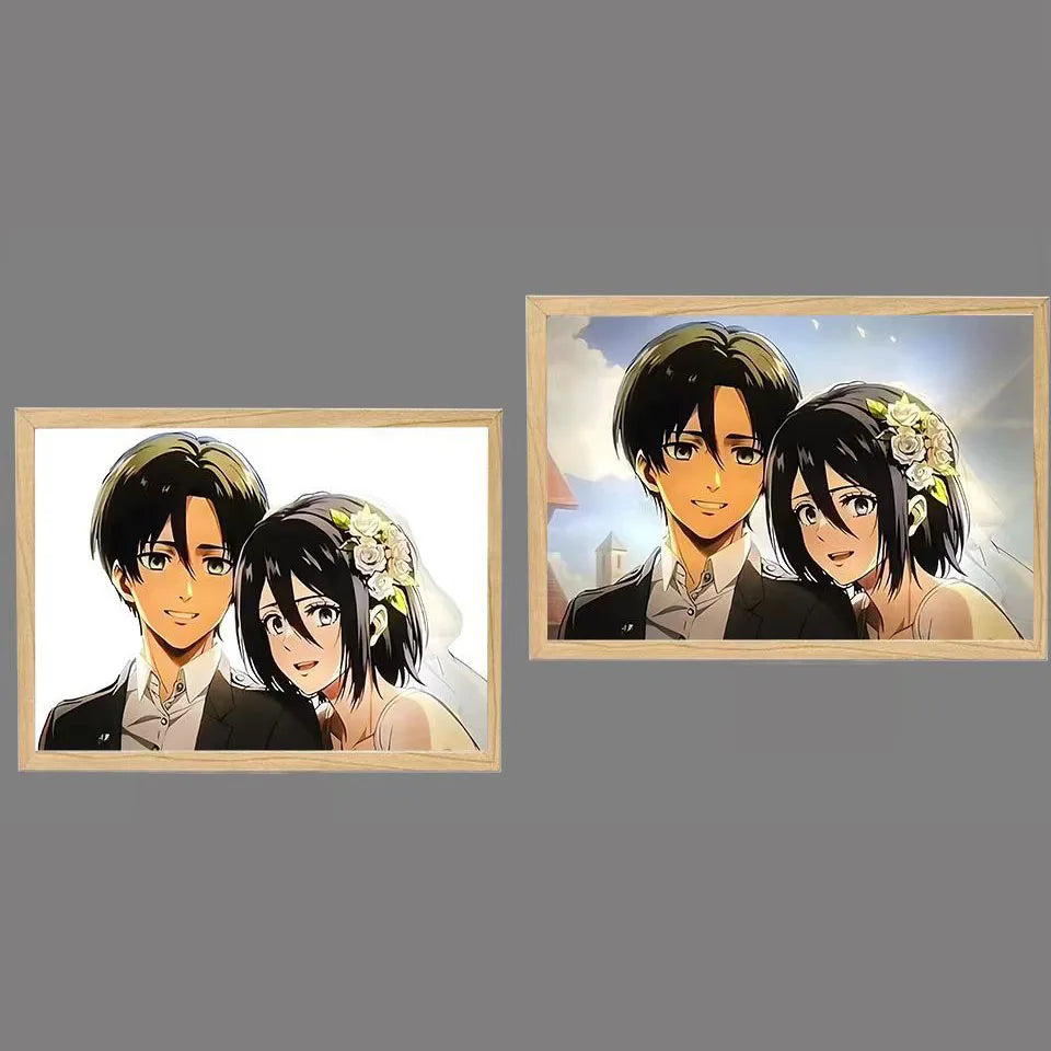 Cartoon Glow Poster Led Light Wall Art Painting Home Decor Anime Light Box Lamp Attack on Titan Anime Poster