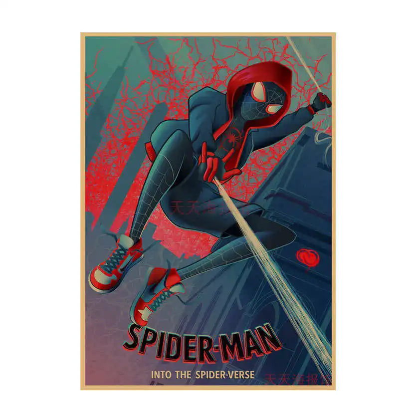 Spider-Man Poster Superhero Dormitory Internet Cafe Retro Kraft Paper Decorative Wall Painting Custom Printing Anime Posters