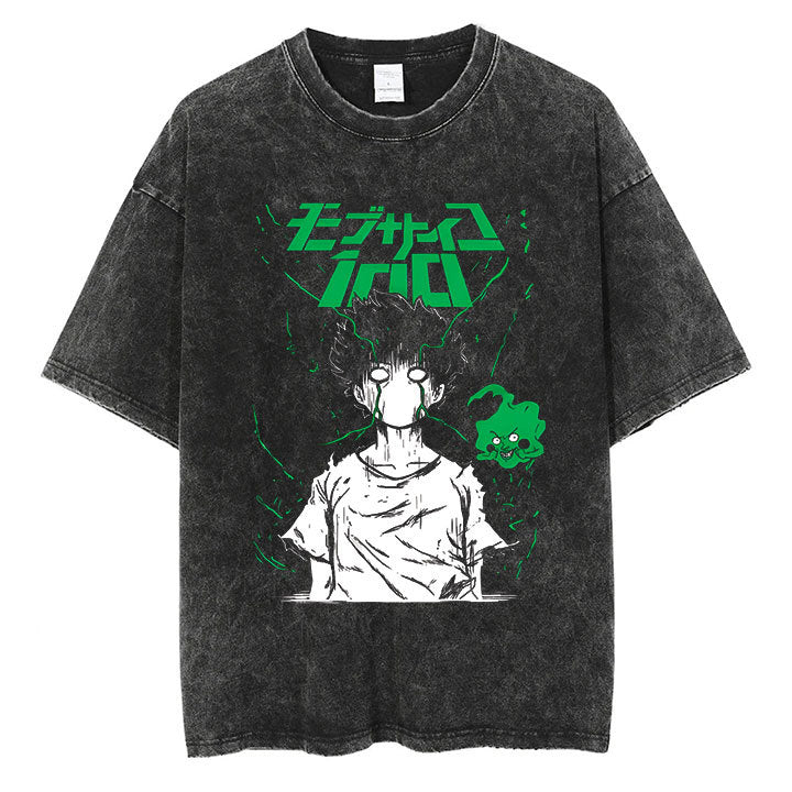 Anime Mob Psycho 100 Washed Tshirt Men Streetwear Harajuku g