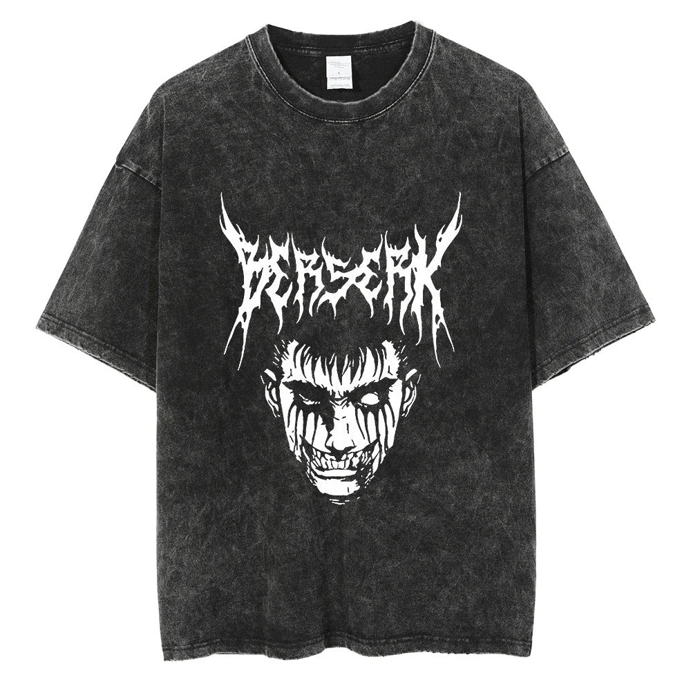 Washed T-Shirt Hip Hop Streetwear Japanese Anime 2024 Print
