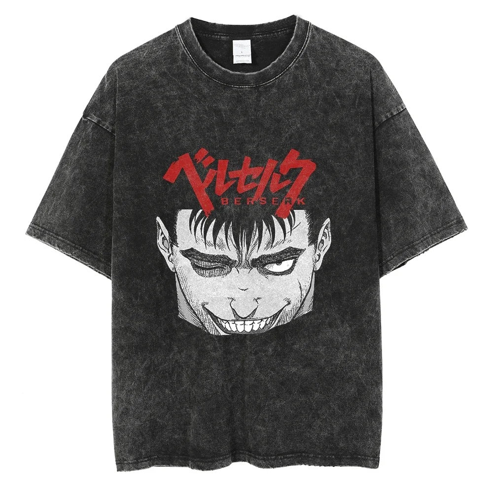 Washed T-Shirt Hip Hop Streetwear Japanese Anime 2024 Print