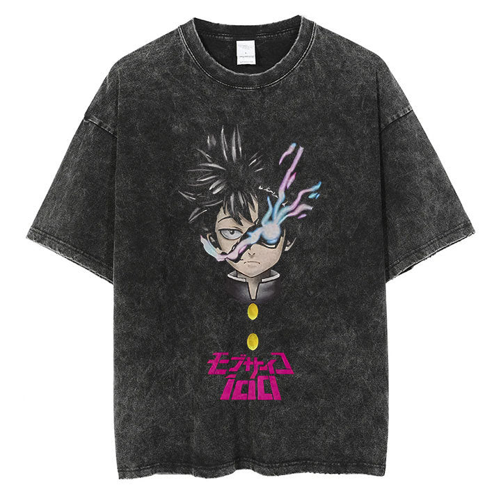 Anime Mob Psycho 100 Washed Tshirt Men Streetwear Harajuku g