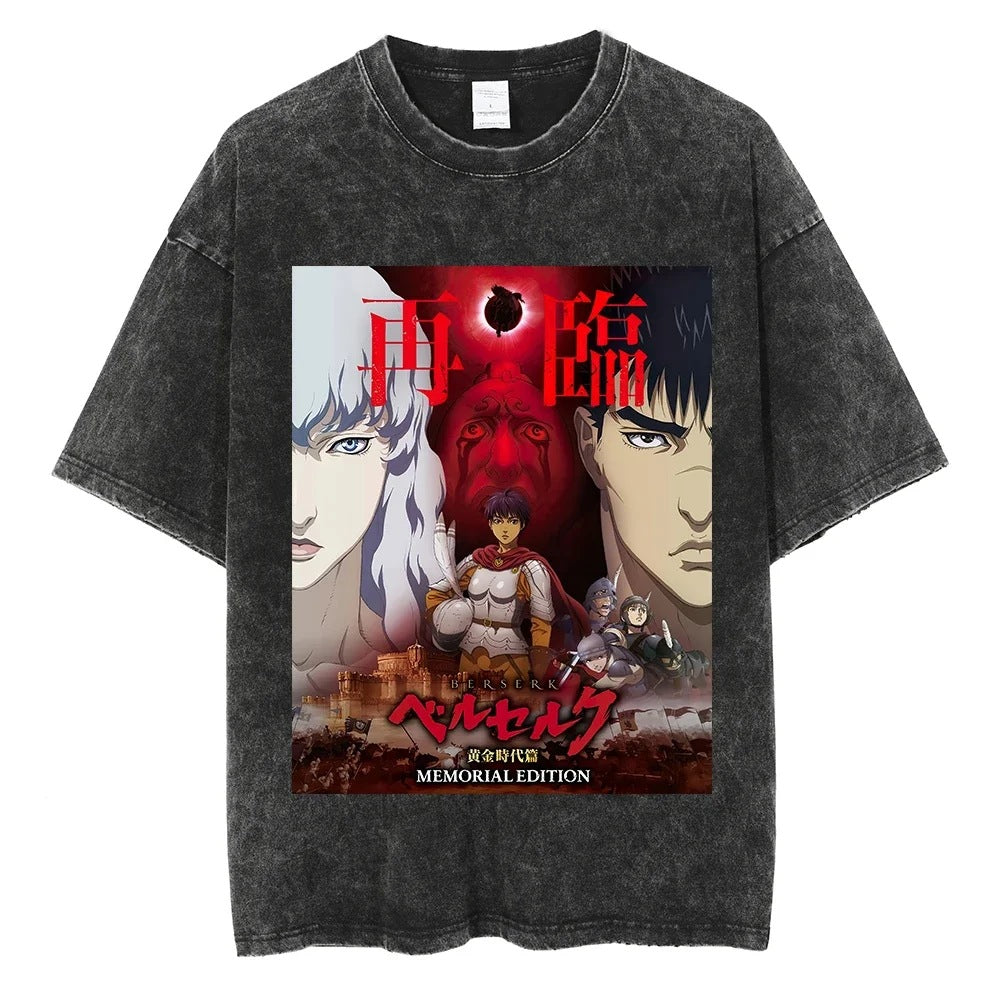 Washed T-Shirt Hip Hop Streetwear Japanese Anime 2024 Print