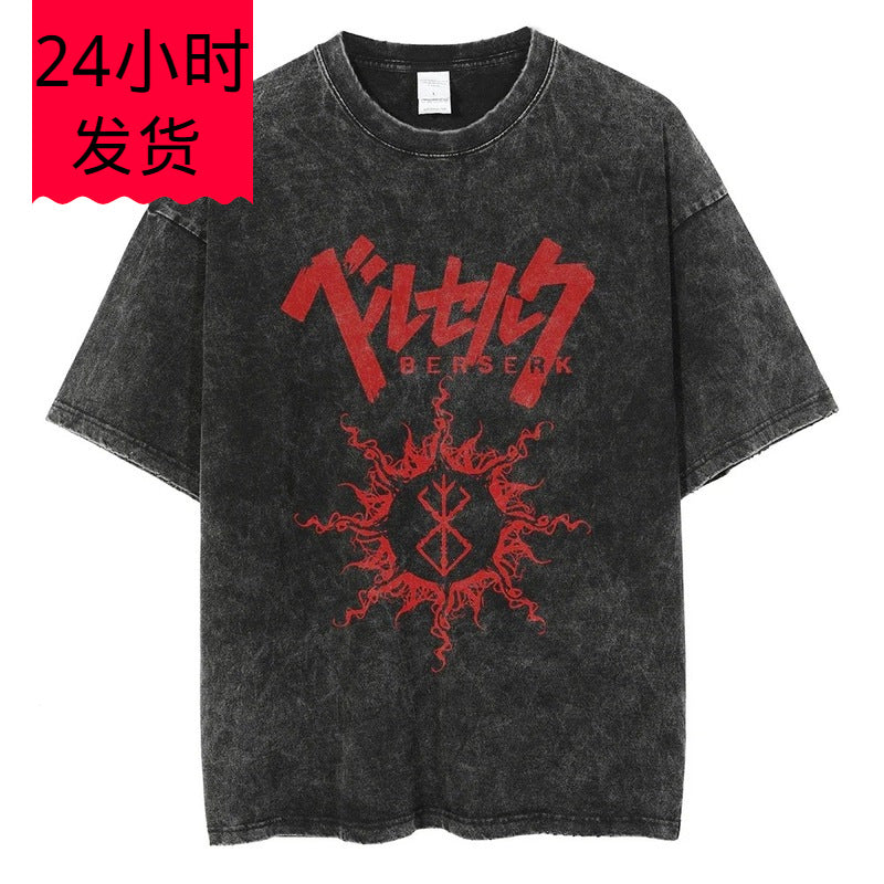Washed T-Shirt Hip Hop Streetwear Japanese Anime 2024 Print
