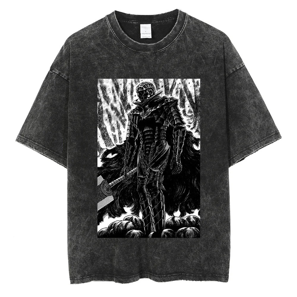 Washed T-Shirt Hip Hop Streetwear Japanese Anime 2024 Print