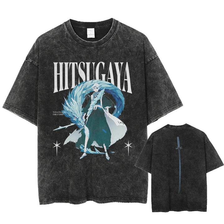 Men Washed Black T-Shirt Vintage Streetwear Anime Graphic Print