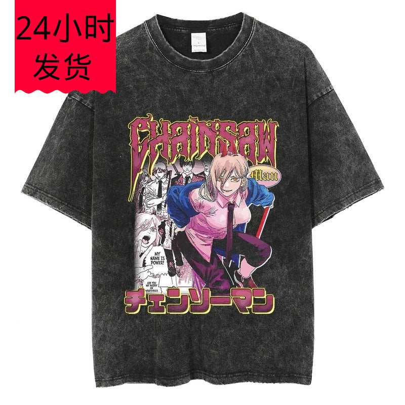 Anime Chainsaw Washed t Shirt Men Women Harajuku Vintage Sum