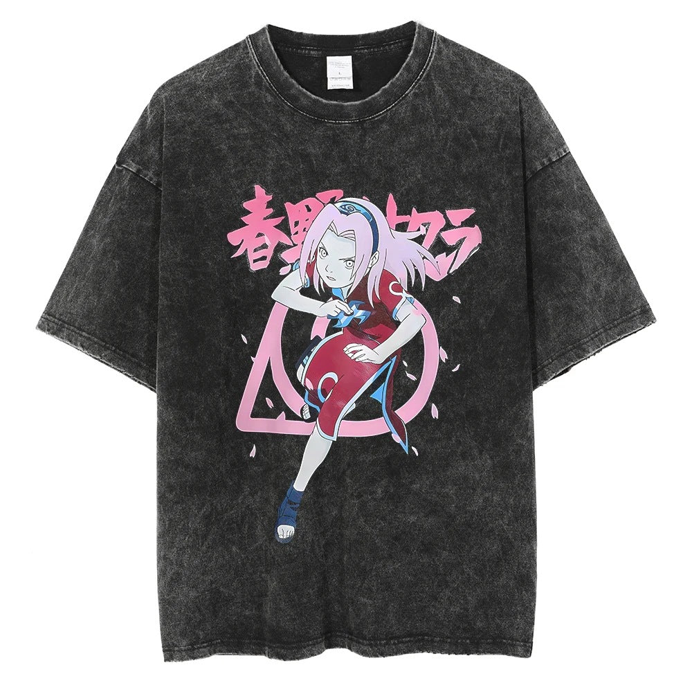 Hip Hop Streetwear Washed Oversized T-Shirt Japanese Anime 202
